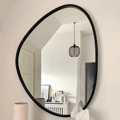 Large Black Irregular Metal Wall Mirror in living room